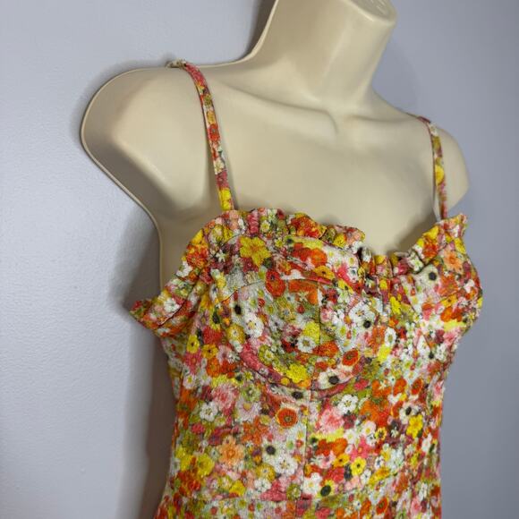 Anthropologie Hutch Bustier Sweetheart Midi Dress Floral Ruffle Orange Women's S - Picture 4 of 15